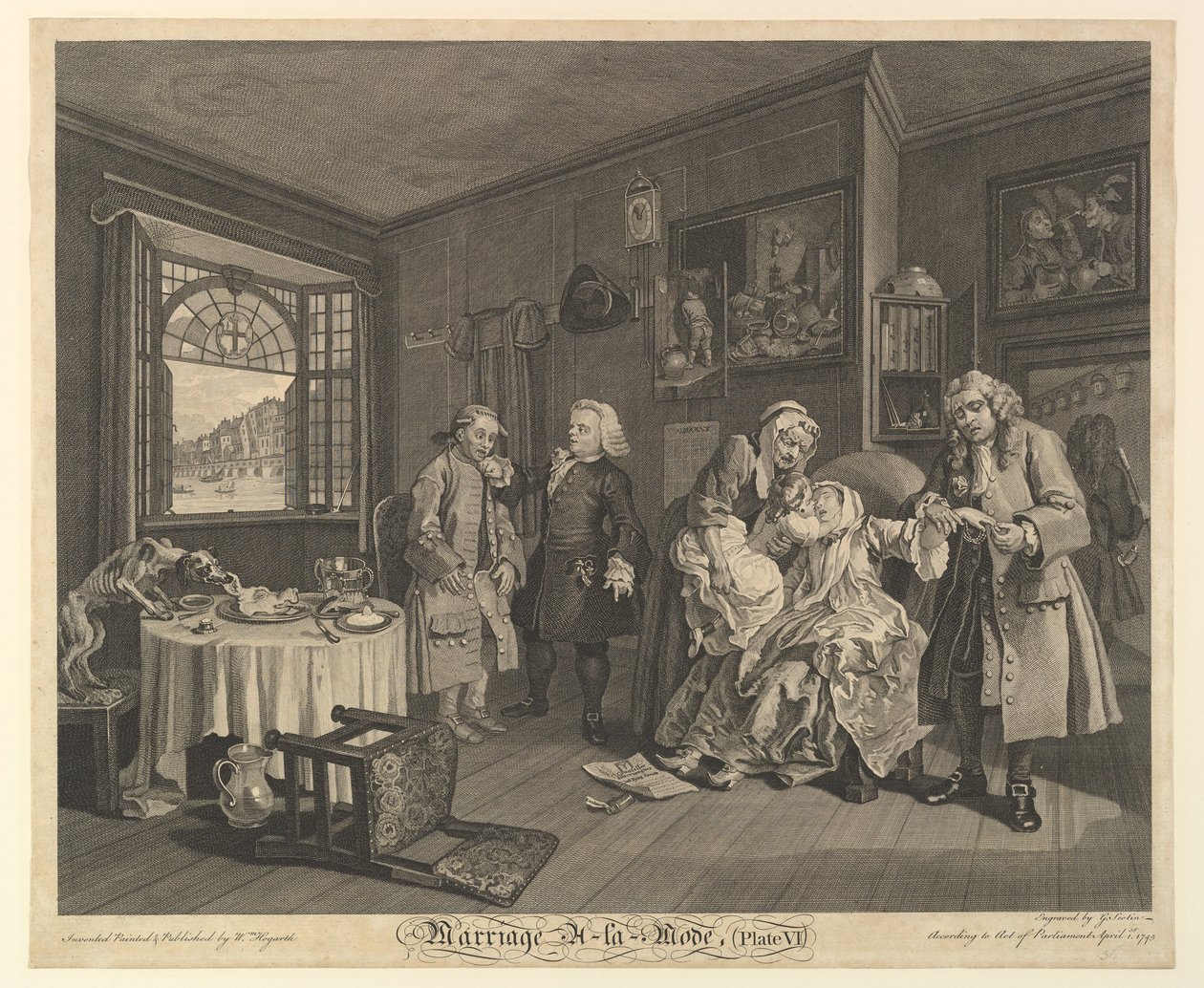 Die Modeheirat, Tafel VI, 1. April 1745 von Gerard Jean Baptiste Scotin