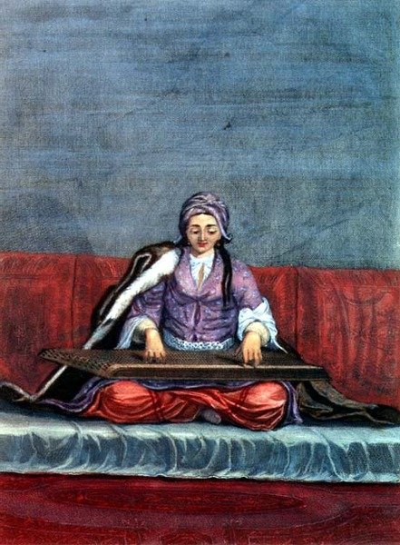 Türkisches Mädchen, das die Zither spielt, graviert von Gerard Jean Baptiste Scotin von Gerard Jean Baptiste Scotin