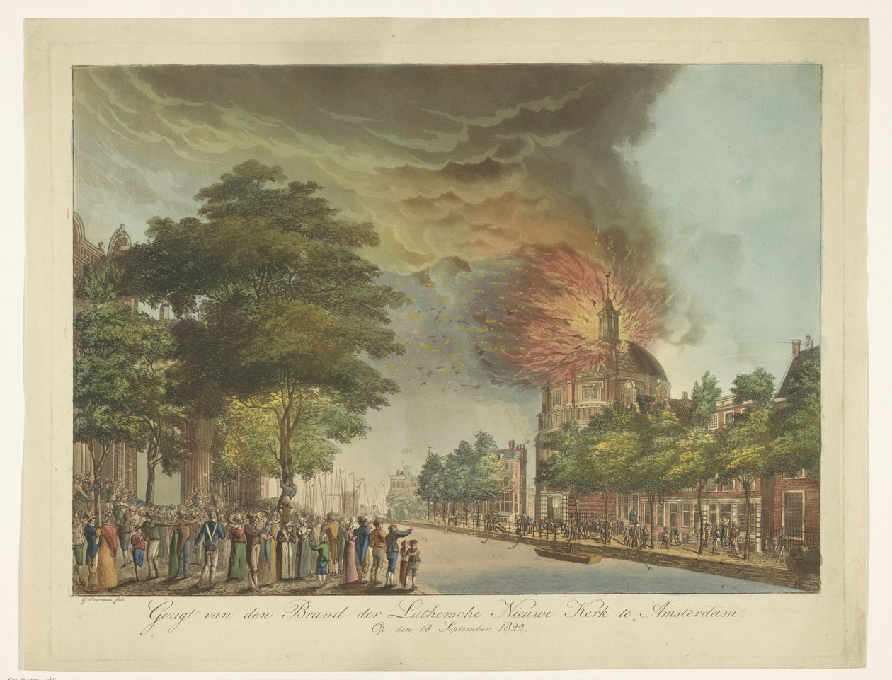 Brand in der Neuen Lutherischen Kirche am Singel in Amsterdam, 18. September 1822 von Gerard Overman
