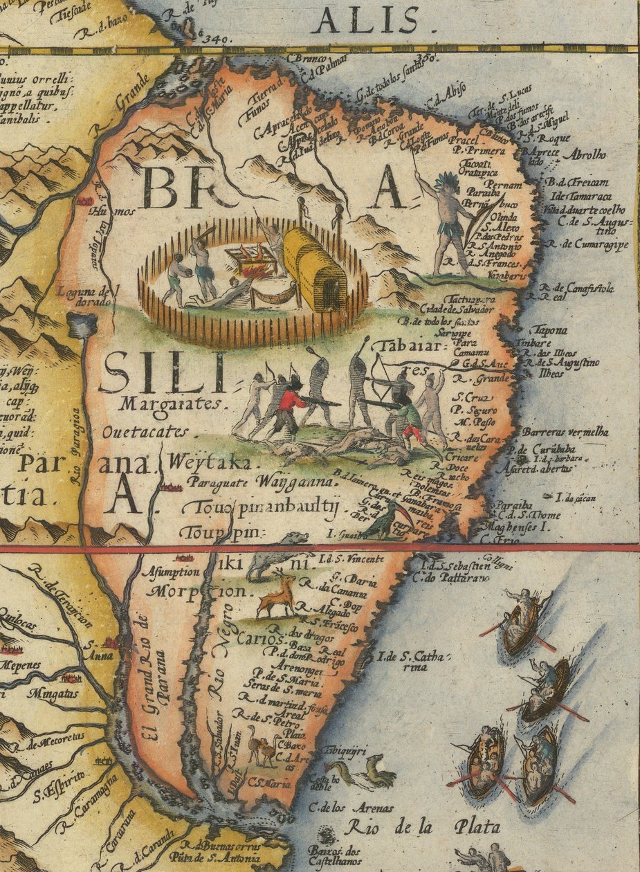 Karte von Südamerika, 1593 (beschnitten) von Gerard de Jode