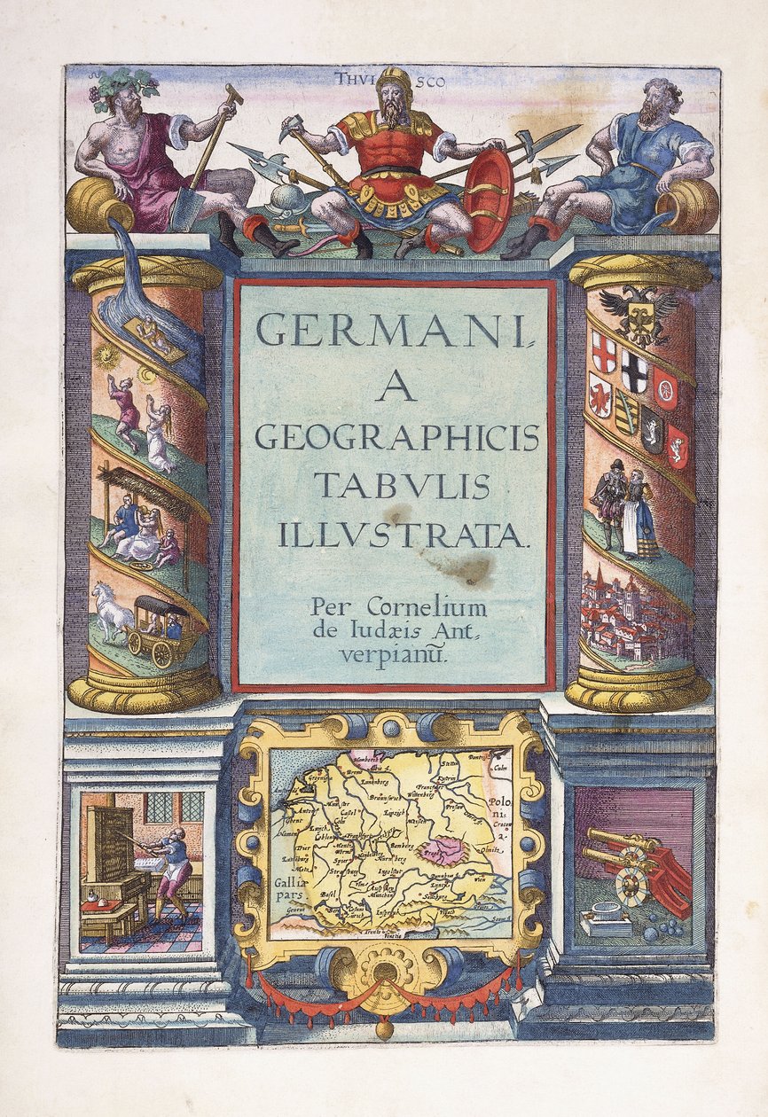 Titelblatt zu Teil 2, "Germania geographicus tabulis illustrata", 1593 von Gerard de Jode
