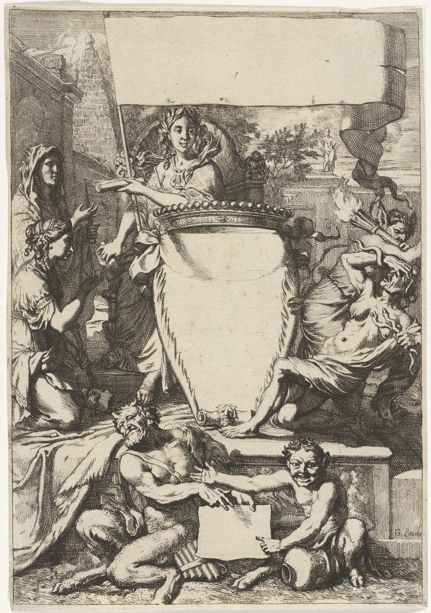 Kartusche umgeben von allegorischen Figuren von Gerard de Lairesse
