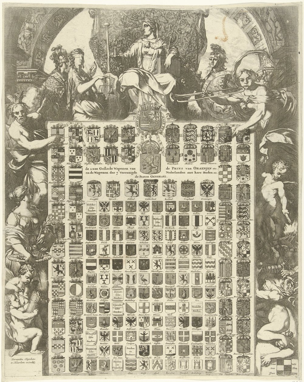 Wappen von Prinz Wilhelm III. in einer allegorischen Umrahmung von Gerard de Lairesse