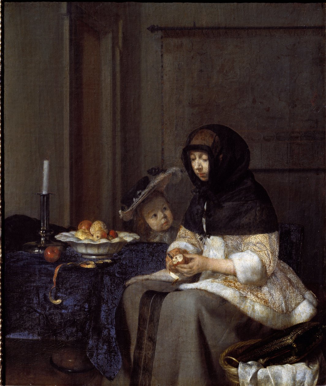 Eine Mutter schält einen Apfel von Gerard ter Borch