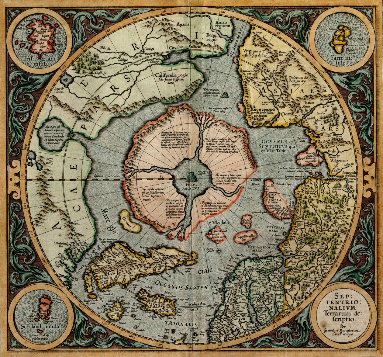Septentrionalium Terrarum Descriptio (Karte der nördlichen Hemisphäre), um 1595 von Gerardus (after) Mercator