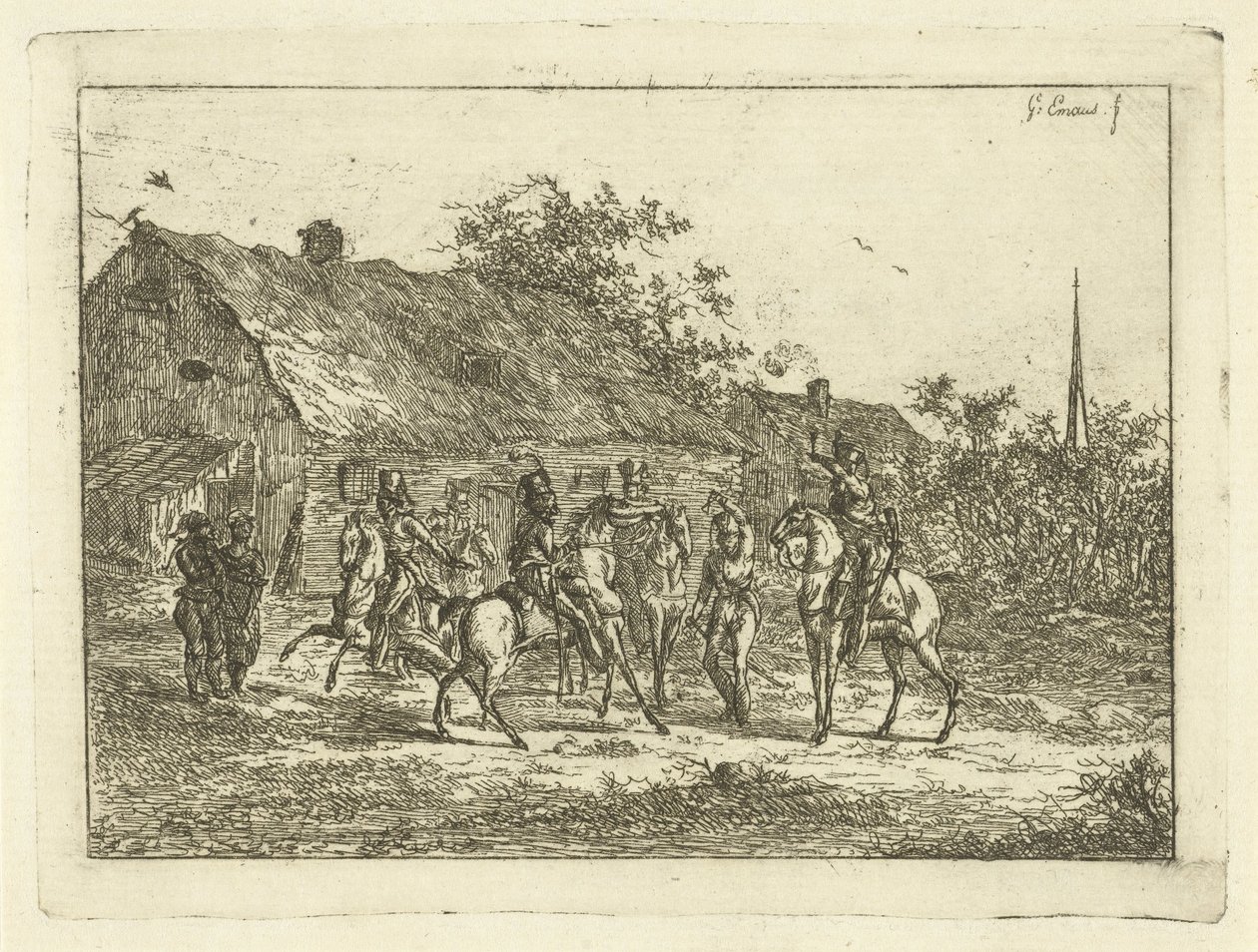Kavallerie in einem Dorf von Gerardus Emaus de Micault