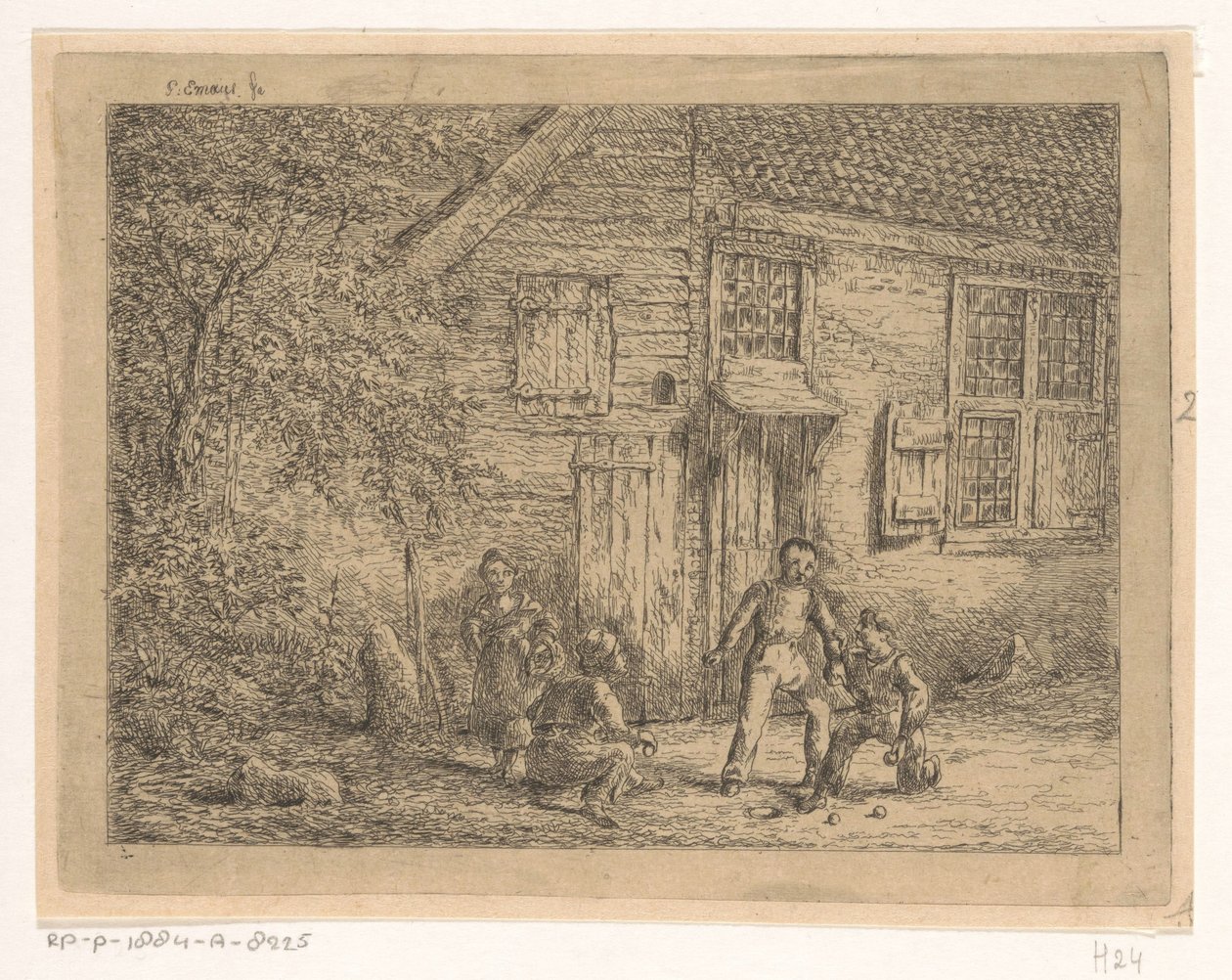 Kinder beim Murmelspiel von Gerardus Emaus de Micault