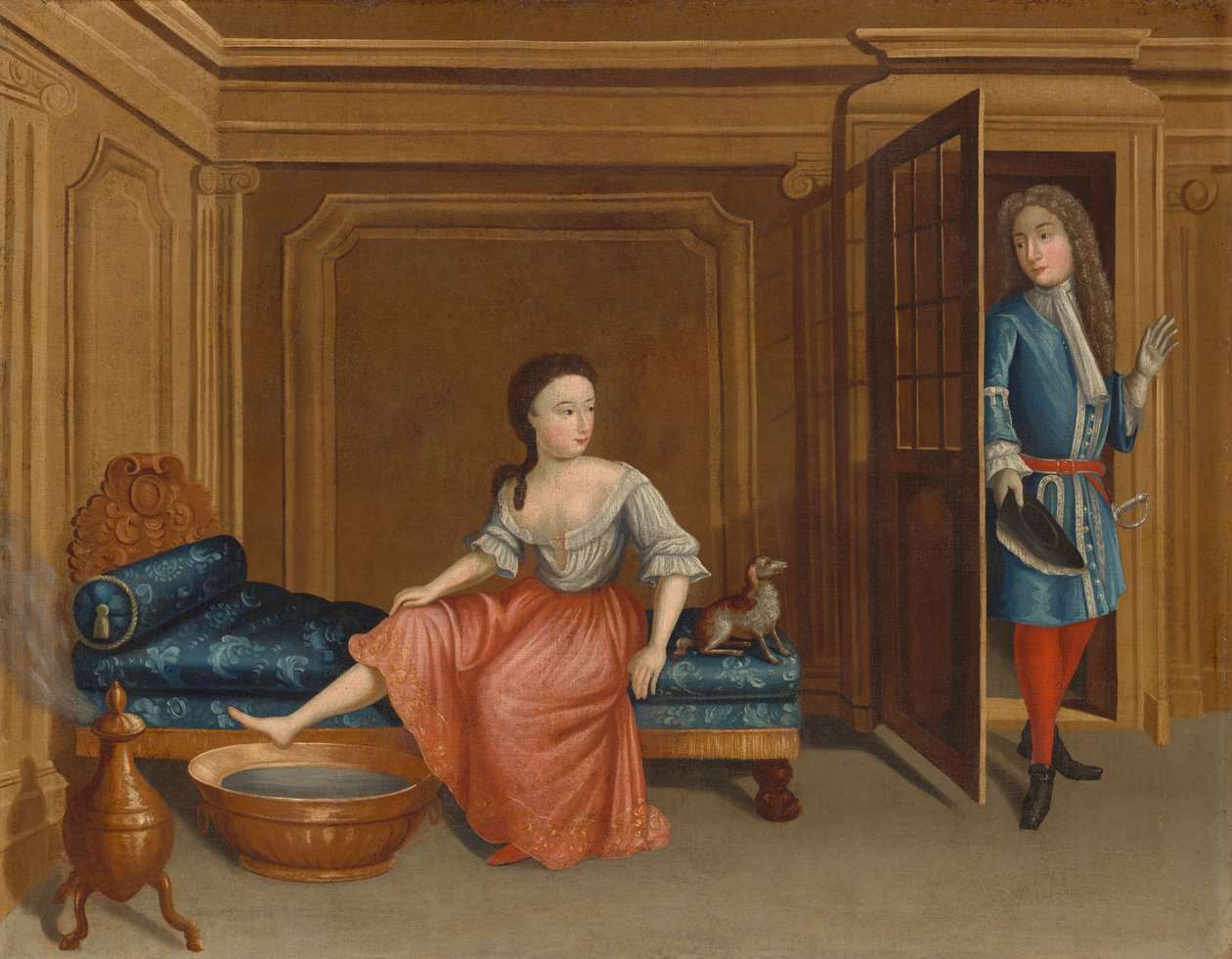 Dame beim Ausziehen für ein Bad, ca. 1730-1740 von Gerardus I Duyckinck