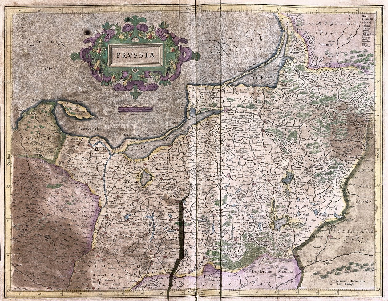 Antike Karte von Polen - heute Litauen (Gravur) von Gerardus Mercator