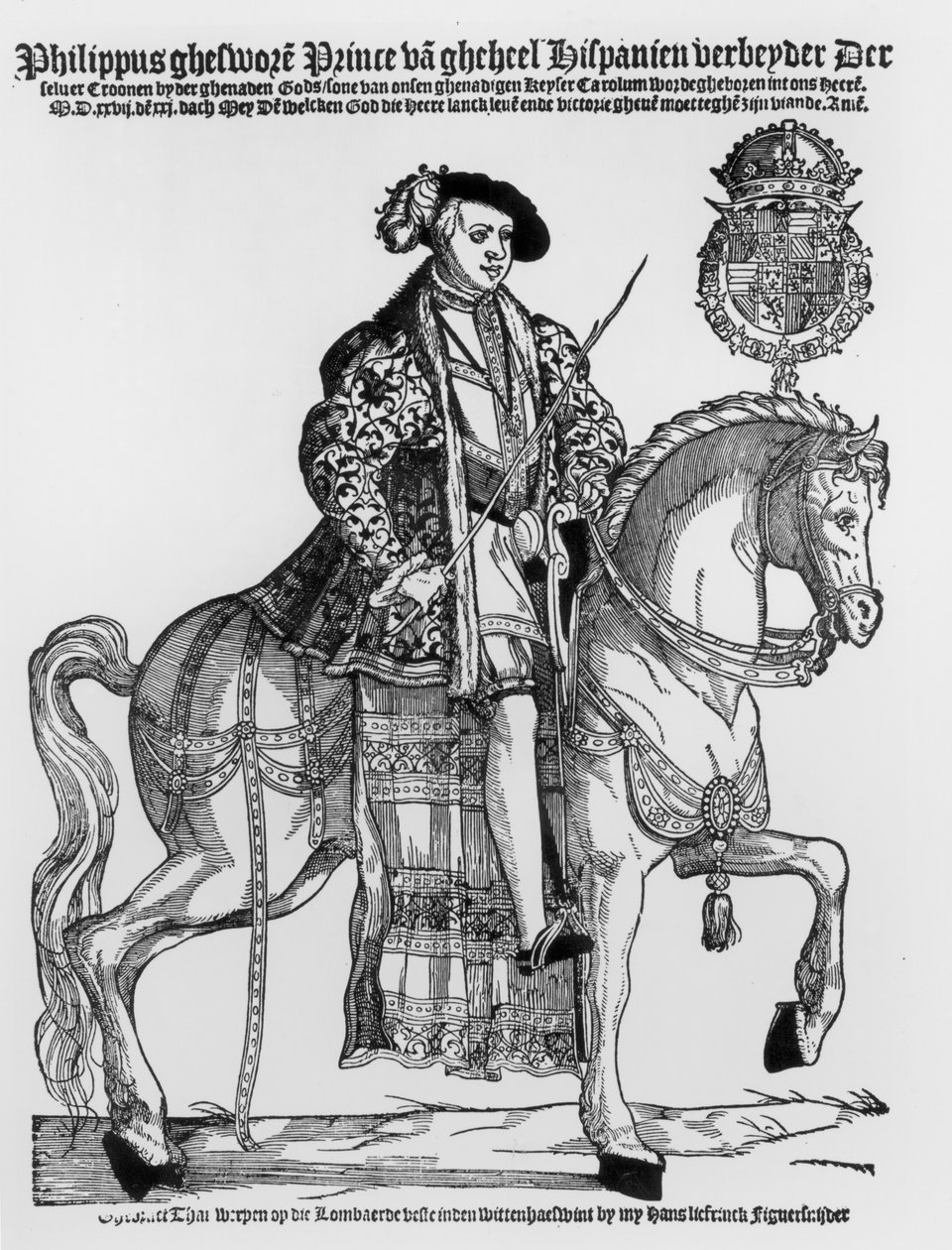 Reiterporträt von Philipp II. (1527-98) von Spanien von German School