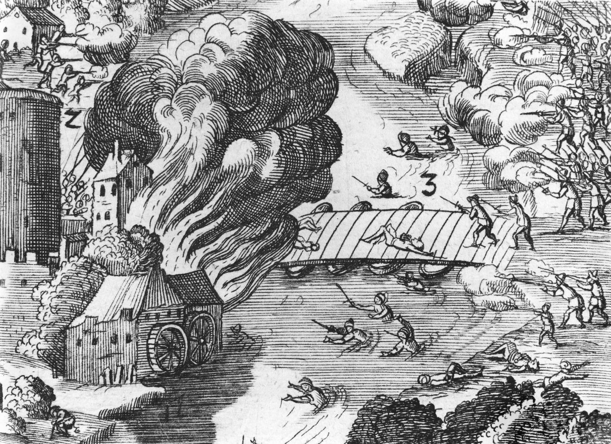 Gesamtansicht der Schlacht bei Mühlberg, Detail, 24. April 1547 von German School