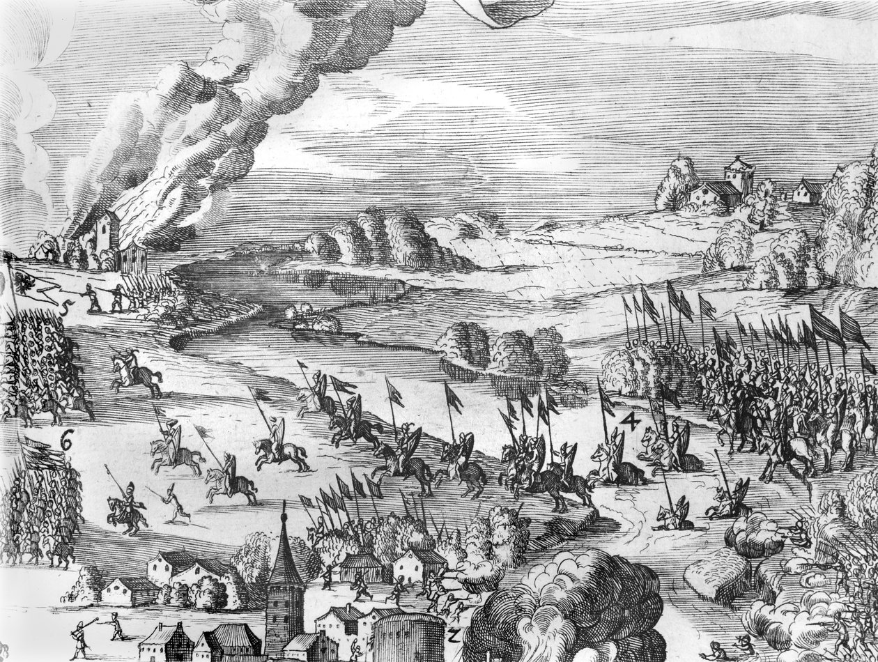 Gesamtansicht der Schlacht von Mühlberg, Detail, 24. April 1547 von German School