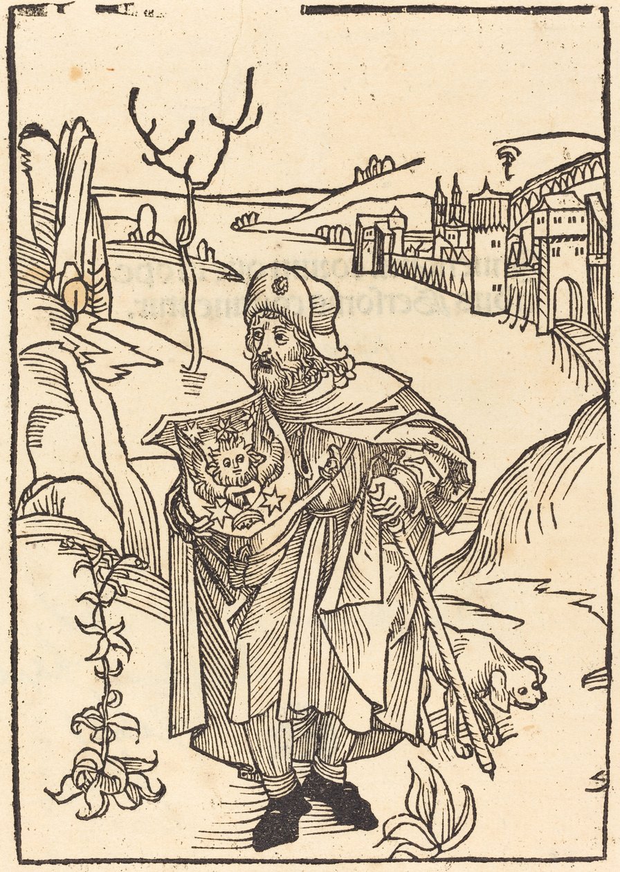 Gerson als Pilger mit Stadt im Hintergrund von German 15th Century