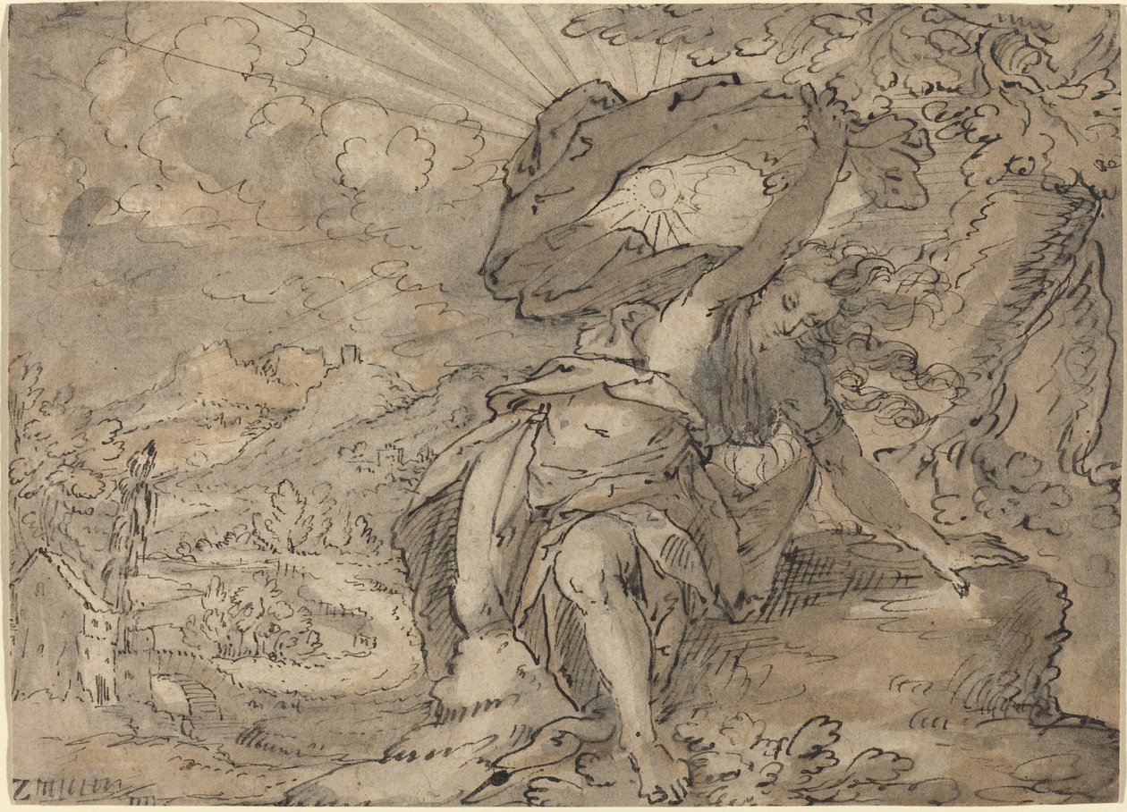 Allegorische weibliche Figur in einer Landschaft [recto] von German 17th Century