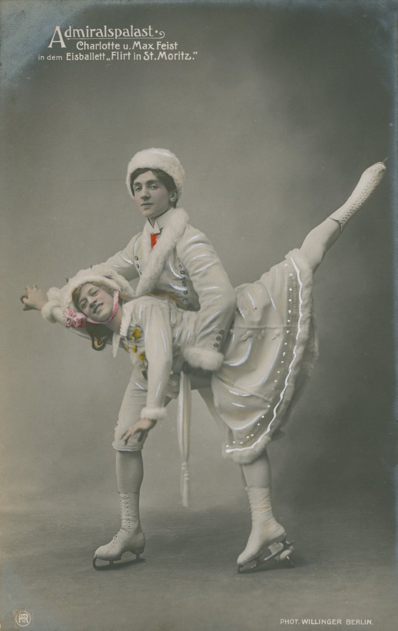 Postkarte von Eisläufern, gesendet 1913 von German Photographer
