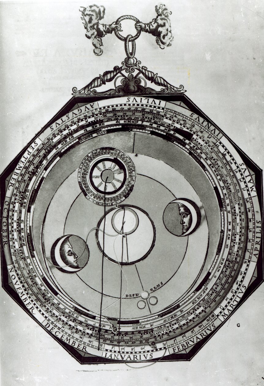 Ein Volvelle, möglicherweise die Zyklen des Mondes zeigend, nach einer Illustration aus Astronomicon Caesareum von Petrus Apianus, 1540 von German School