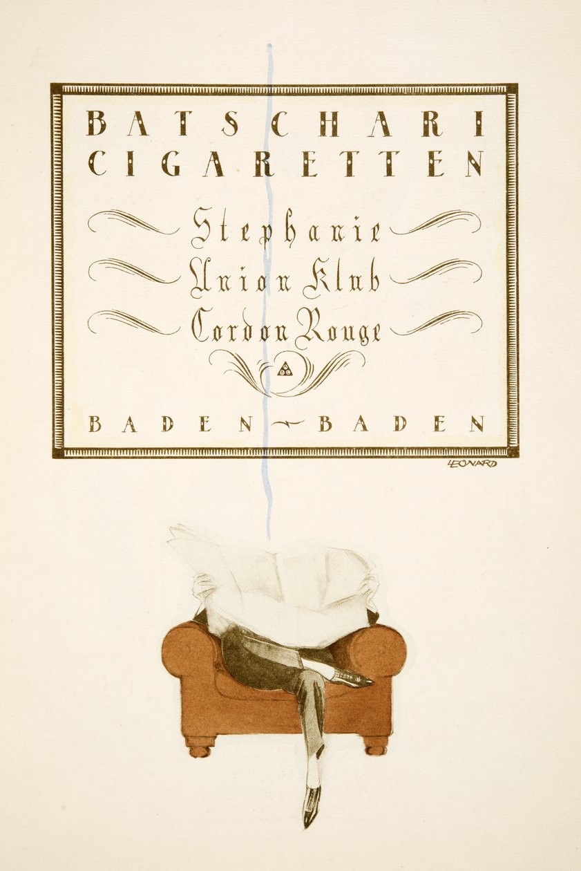 Werbung für "Batschari Zigaretten", aus Styl, veröffentlicht 1922 von German School
