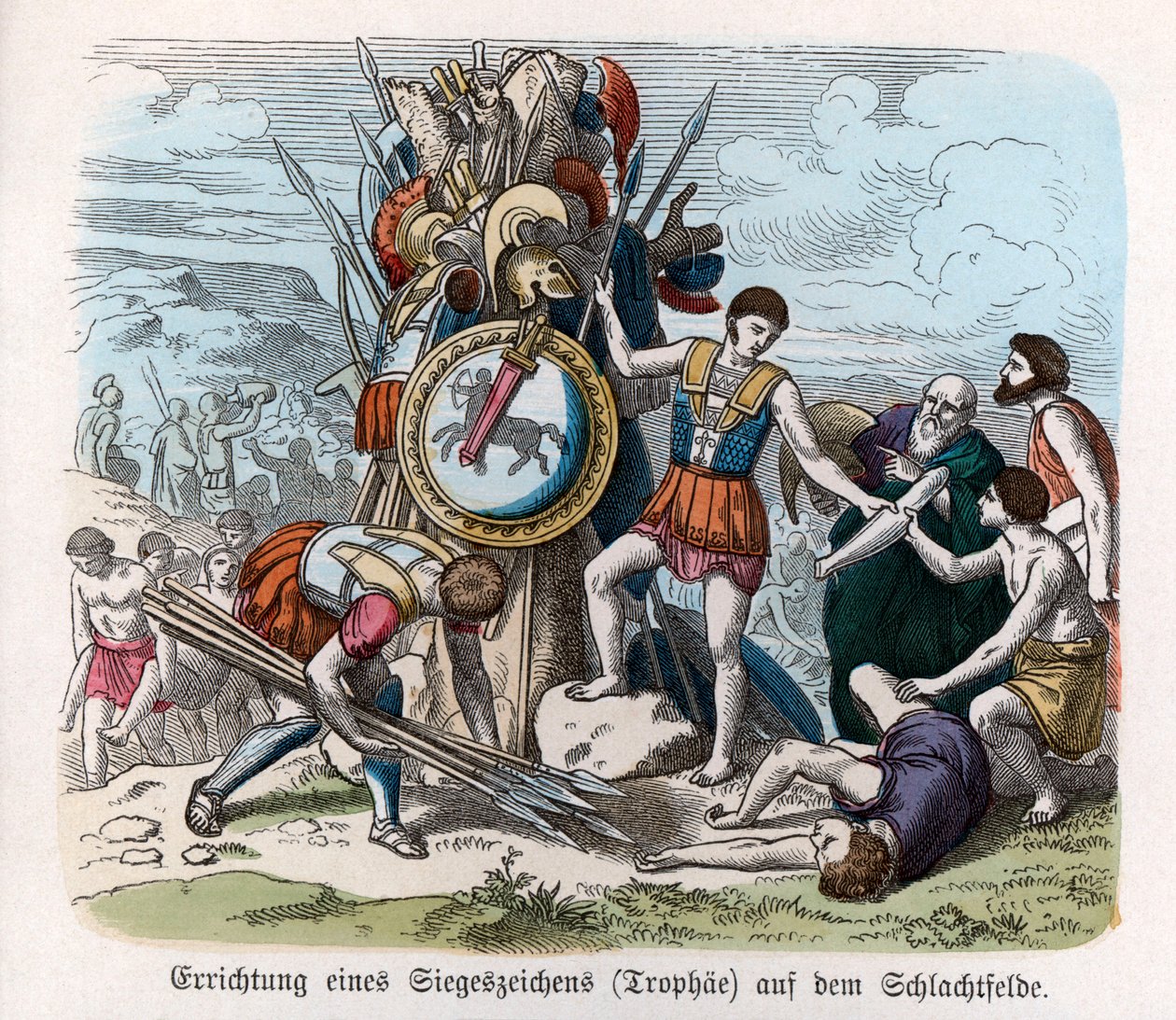 Alte Geschichte. Griechenland. Kriegstrophäen (Gravur) von German School