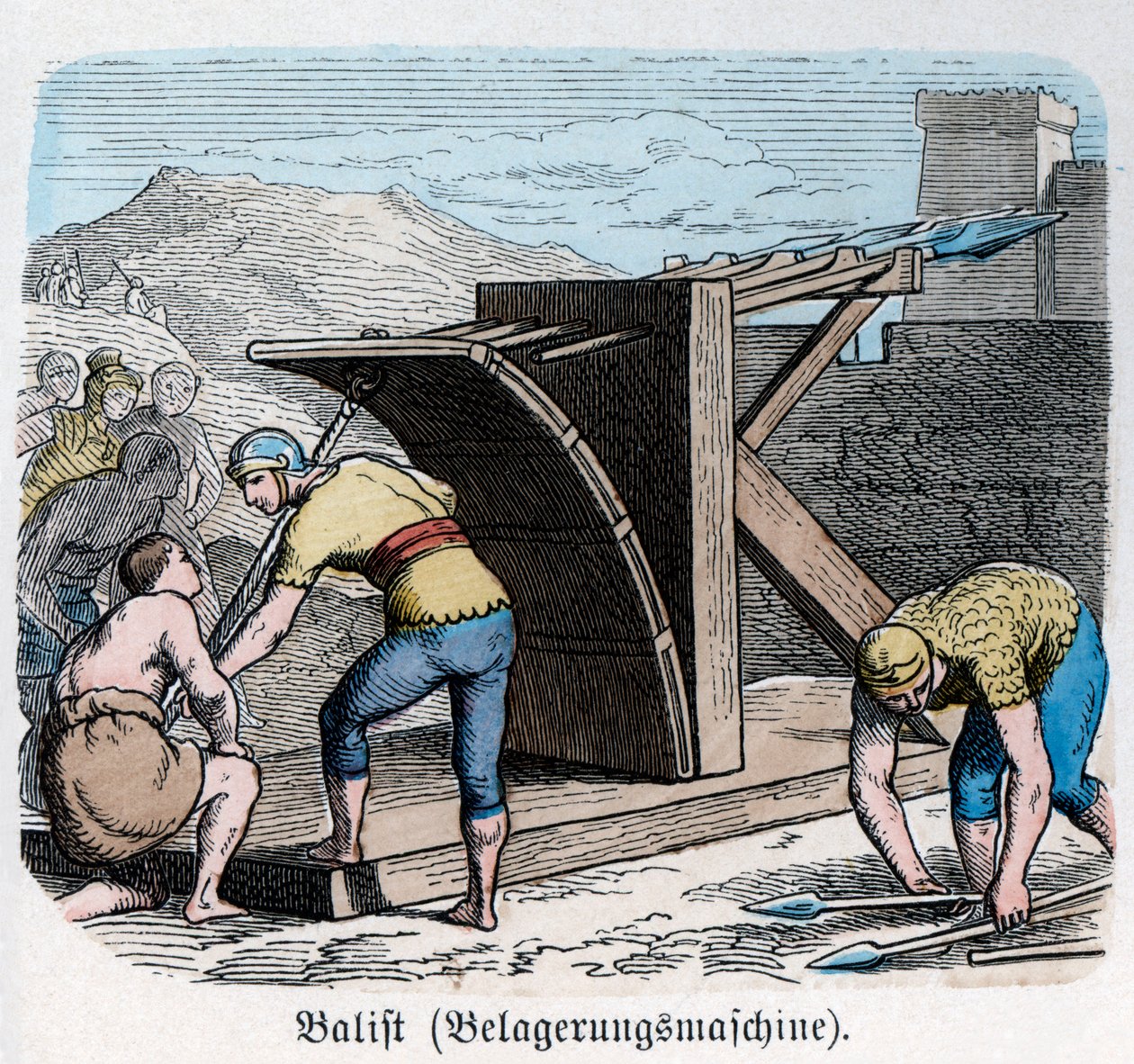 Alte Geschichte. Rom. Kriegsmaschinen, Armbrust (Gravur) von German School