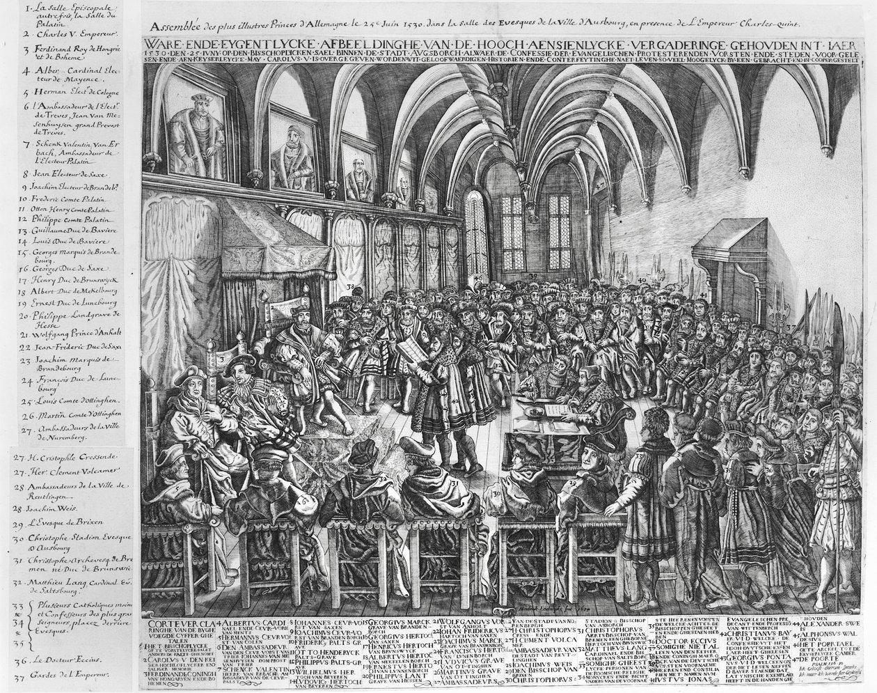 Versammlung der erlauchten Fürsten Deutschlands im Bischofssaal von Augsburg in Anwesenheit von Karl V. am 25. Juni 1530 von German School