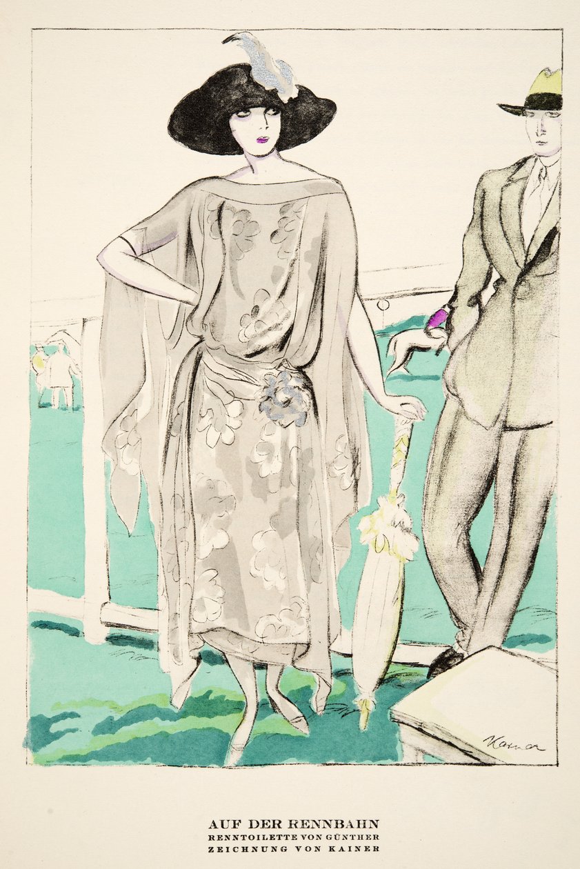 Auf der Rennbahn, Werbung für Rennoutfits von Gunther, aus Styl, veröffentlicht 1922 von German School
