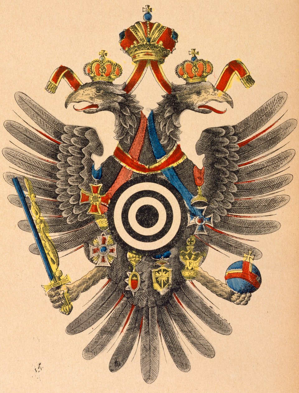 Österreichisch-Ungarisches Kaiserwappen als Bogenschießziel, ca. 1865 von German School