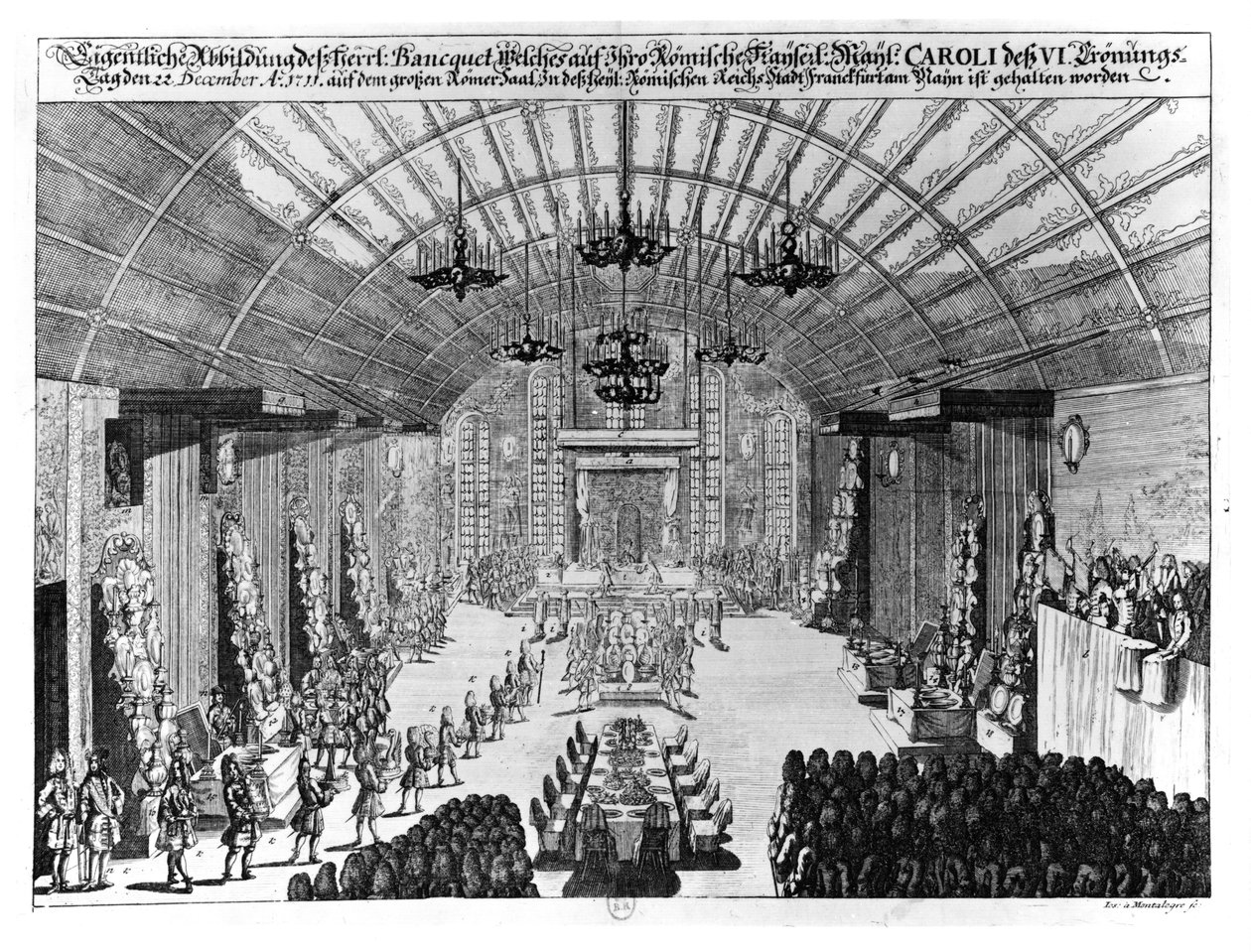Bankett im Römer-Saal in Frankfurt am Main zu Ehren der Krönung von Karl VI. am 22. Dezember 1711 von German School