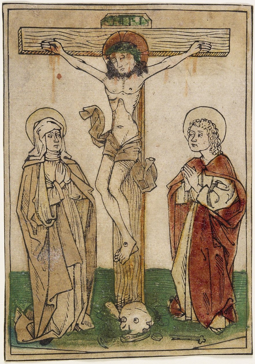 Christus am Kreuz mit Maria und Johannes, um 1470-80 von German School