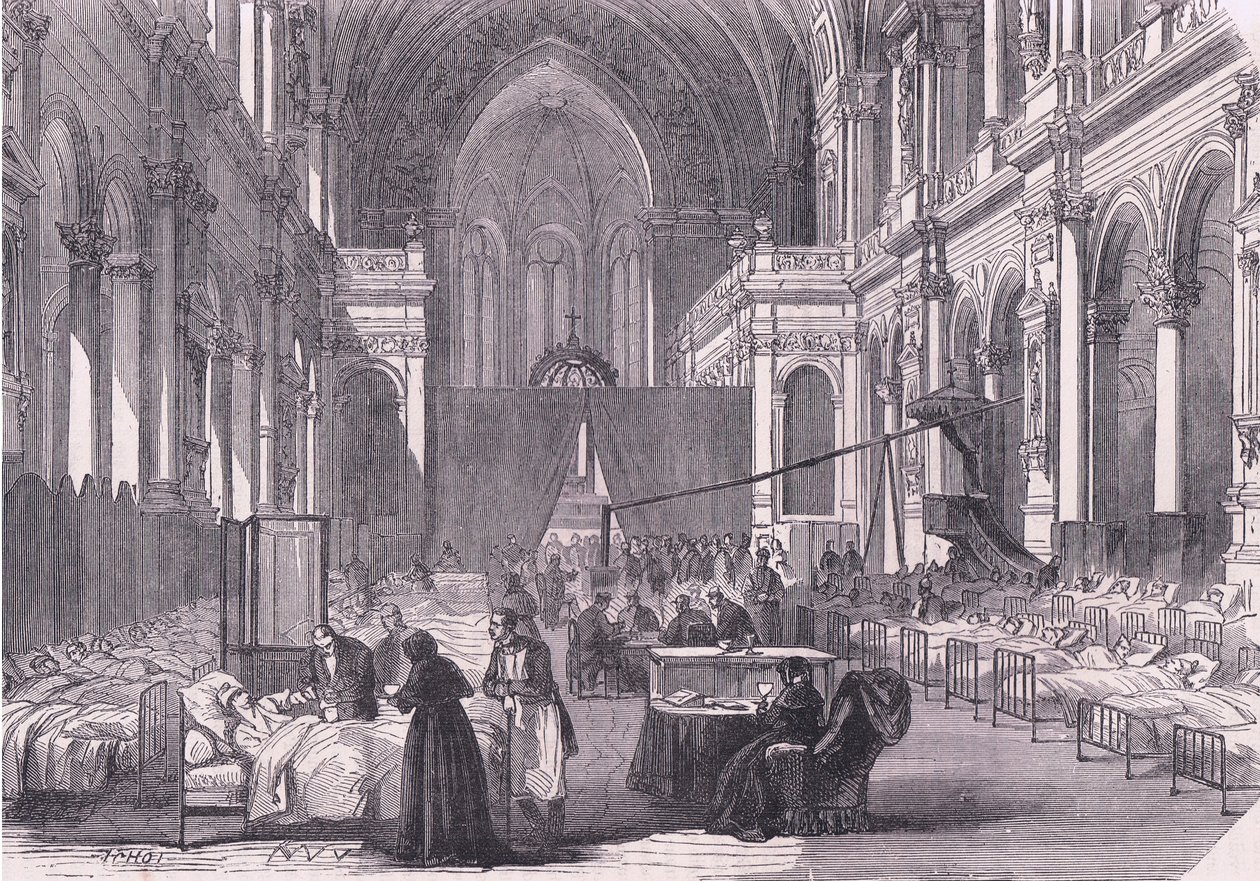 Kirche in Paris, in ein Krankenhaus umgewandelt, Cassells Geschichte des Krieges zwischen Frankreich und Deutschland, veröffentlicht von Cassell and Company Limited, ca. 1890 von German School