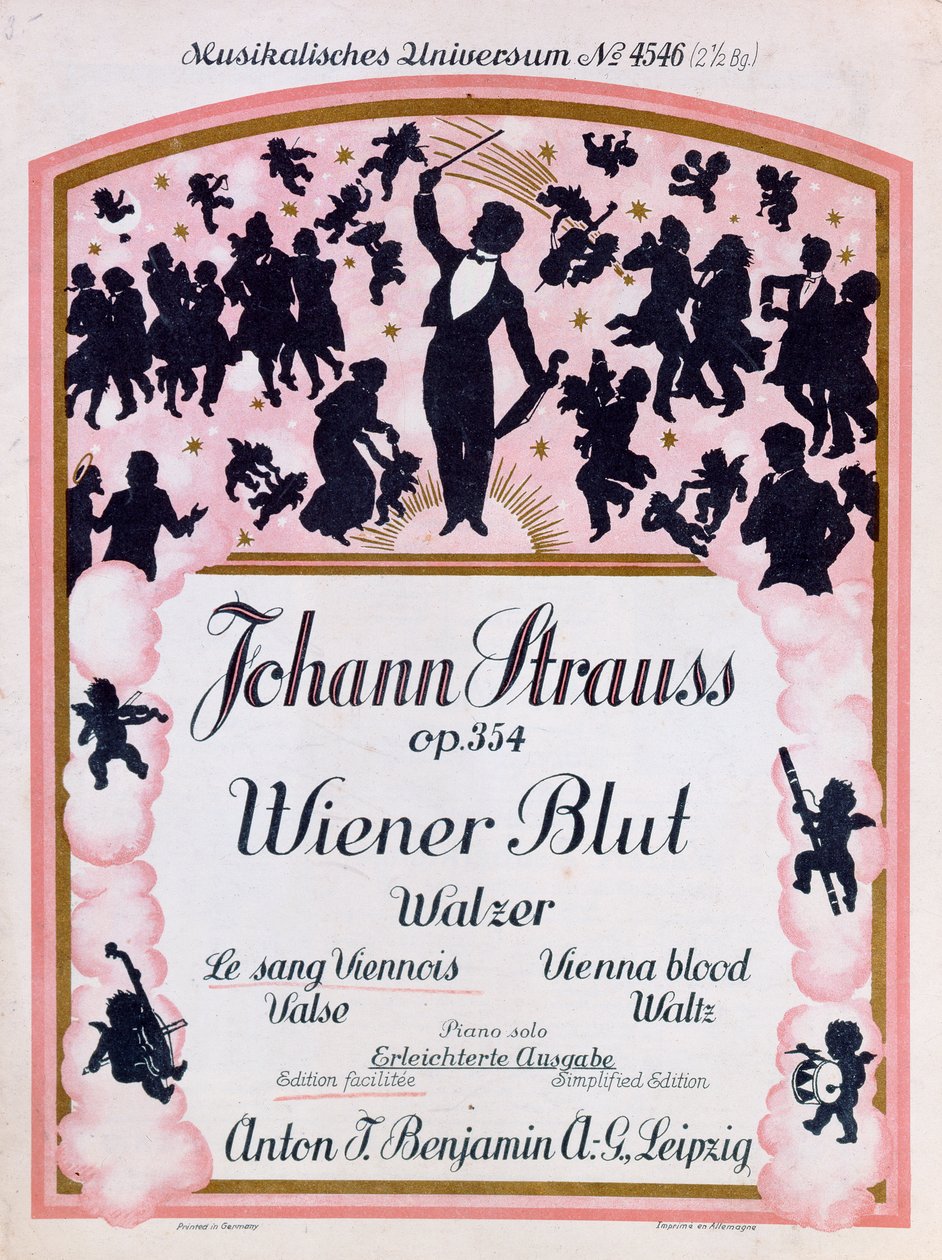 Titelblatt der Partitur des berühmten Walzers Wiener Blut op.354 von Johann Strauss II, 1930 von German School