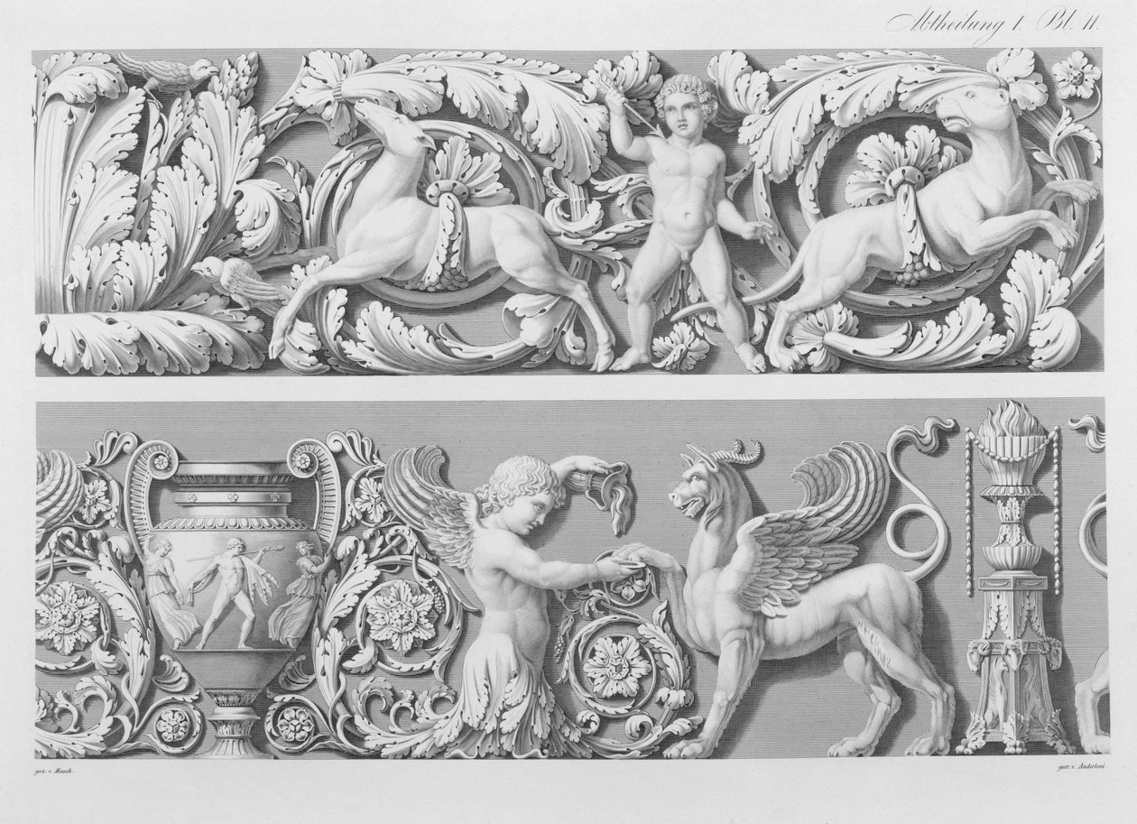 Entwürfe für klassische Friese, aus Precision Book of Drawings, 1856 von German School