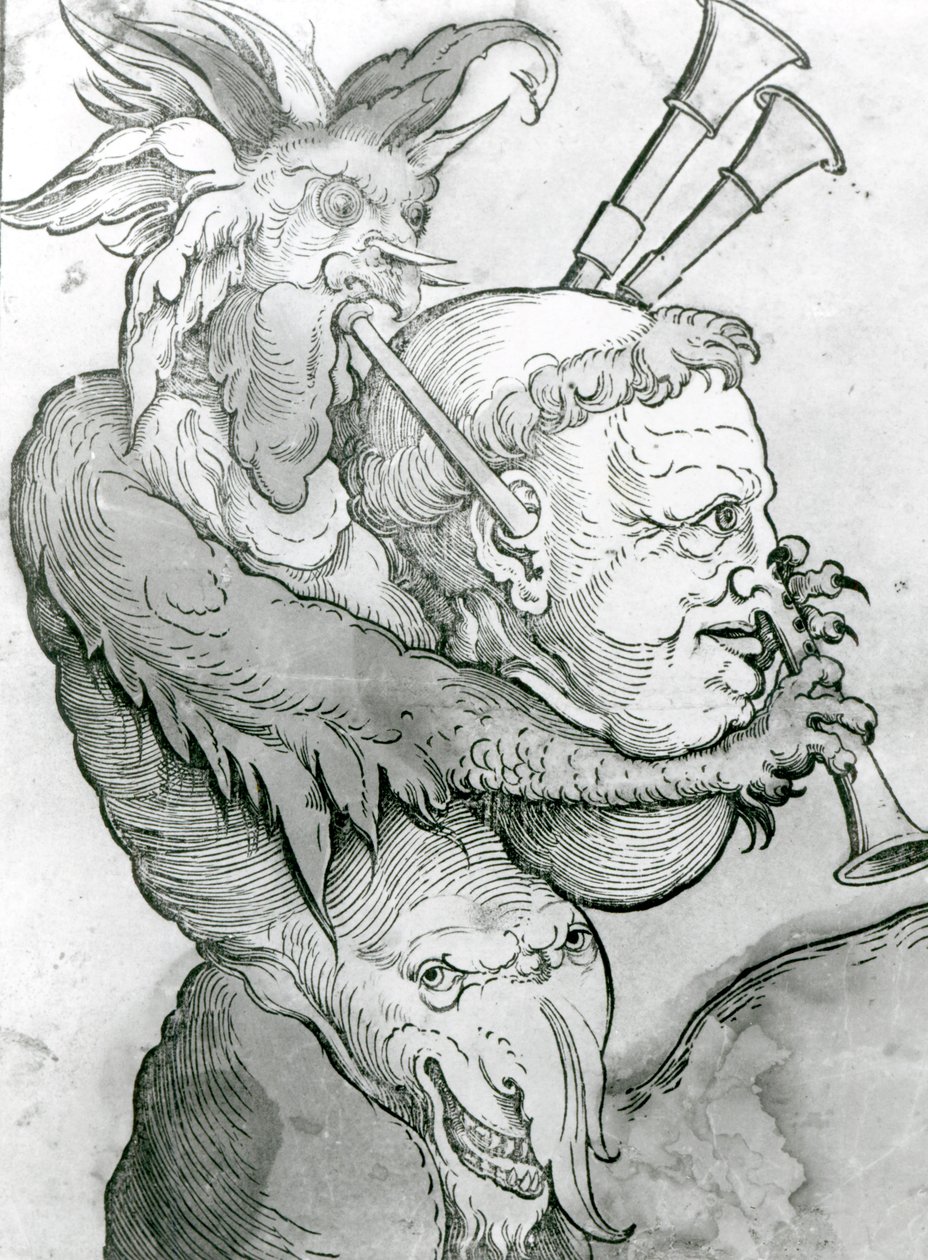 Teufel spielt Menschenkopf als Dudelsack, 1144 von German School