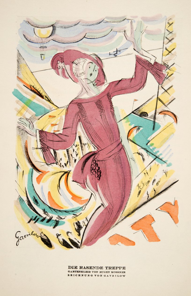 Die Rasende Treppe, Werbung für Kleid von Eugen Mossner, aus Styl, veröffentlicht 1922 von German School