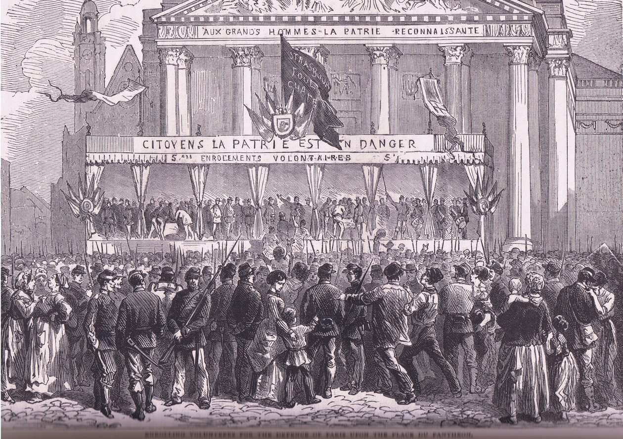Einschreibung von Freiwilligen zur Verteidigung von Paris, Cassells Geschichte des Krieges zwischen Frankreich und Deutschland, veröffentlicht von Cassell and Company Limited, ca. 1890 von German School