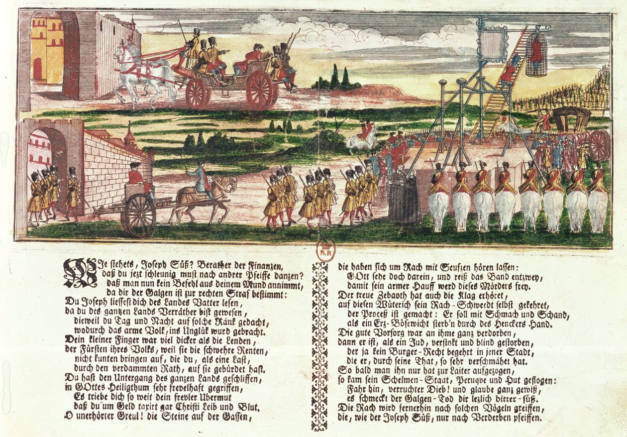Hinrichtung von Joseph Süß Oppenheimer im Jahr 1738 von German School