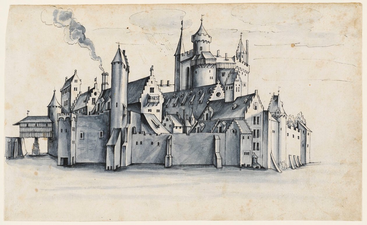 Befestigte Stadt von Wasser umgeben von German School