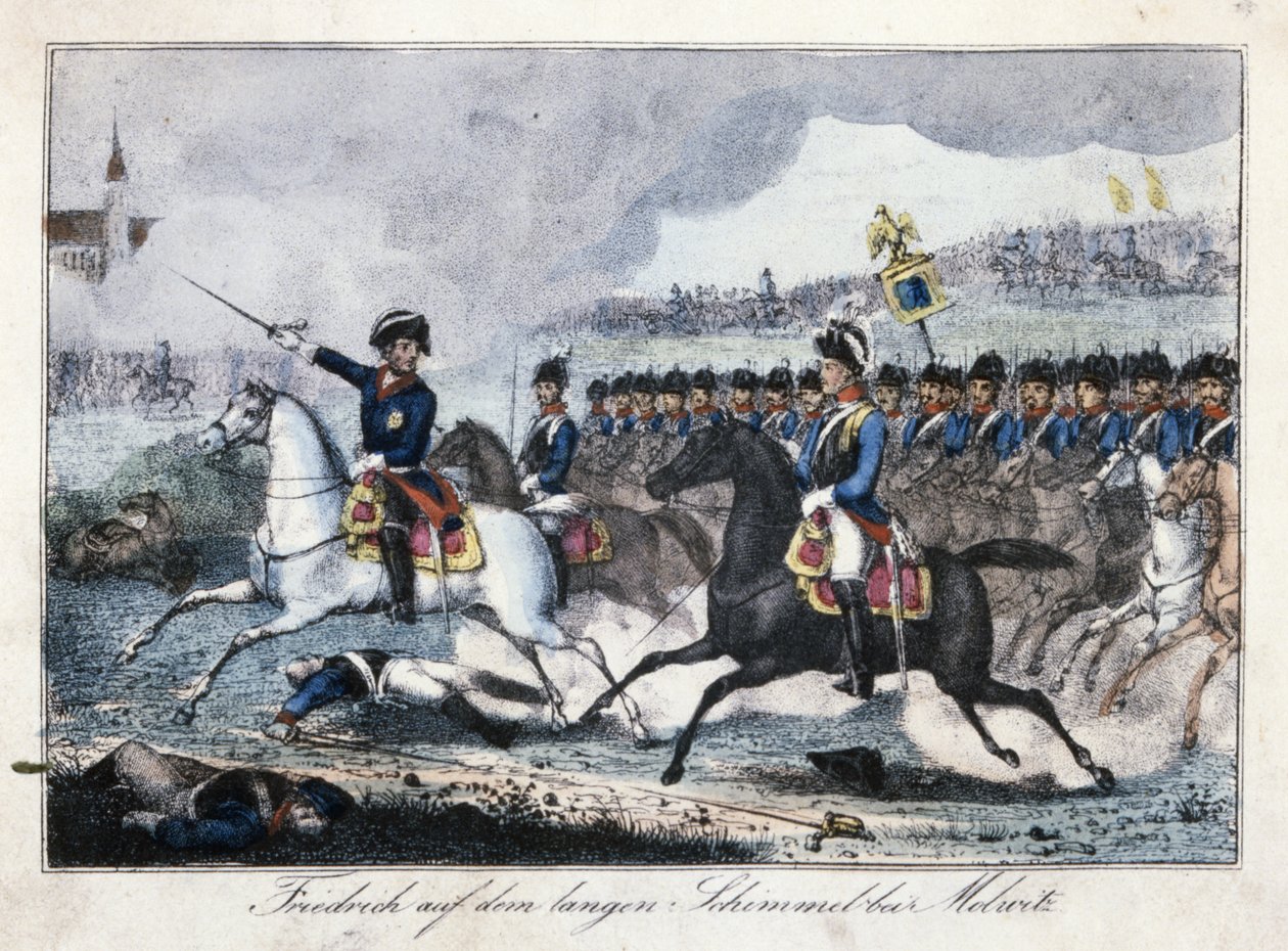 Friedrich auf seinem weißen Pferd in der Nähe von Molwitz von German School