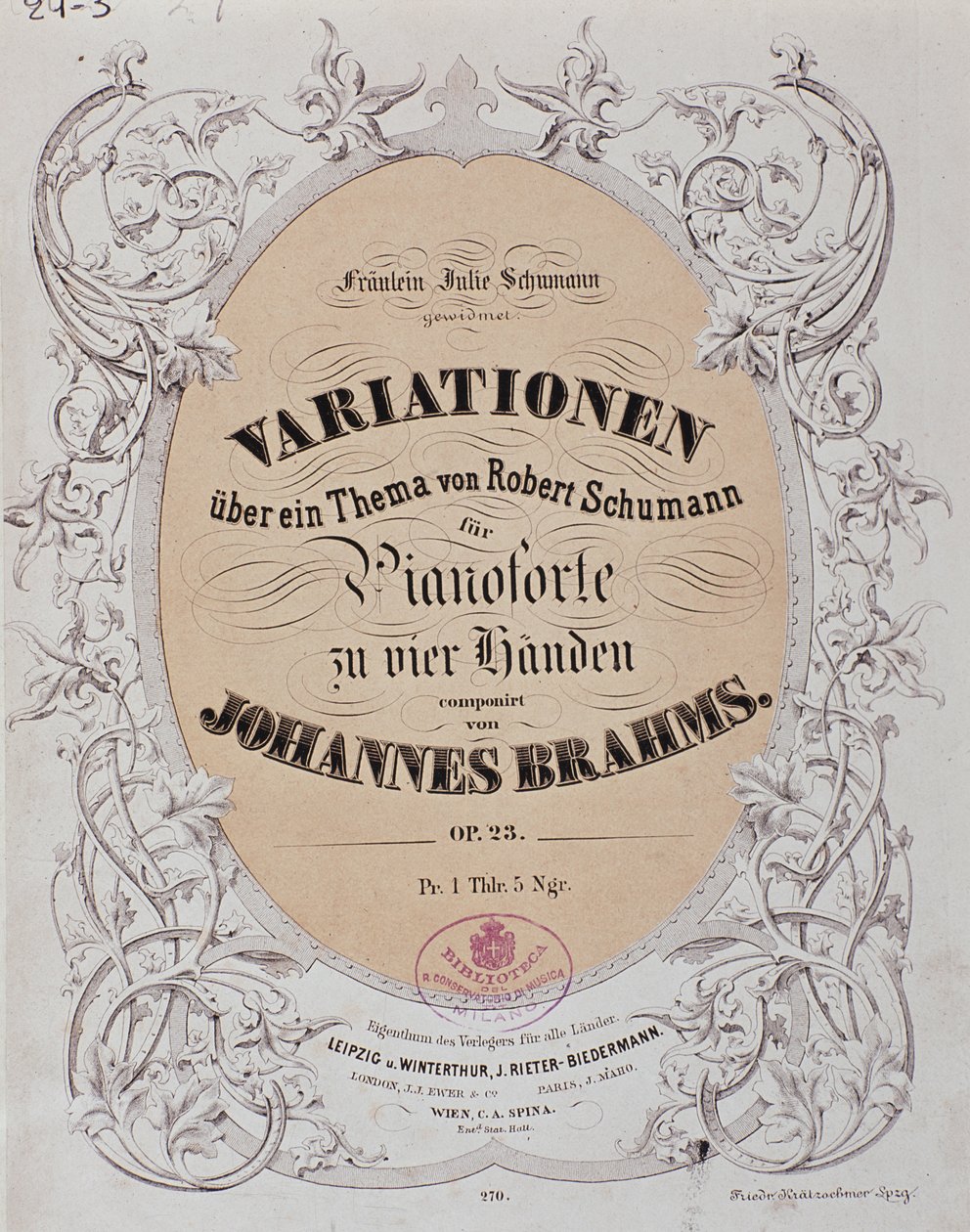 Frontispiz von "Variationen über ein Thema von Robert Schumann" (Op. 23) von German School