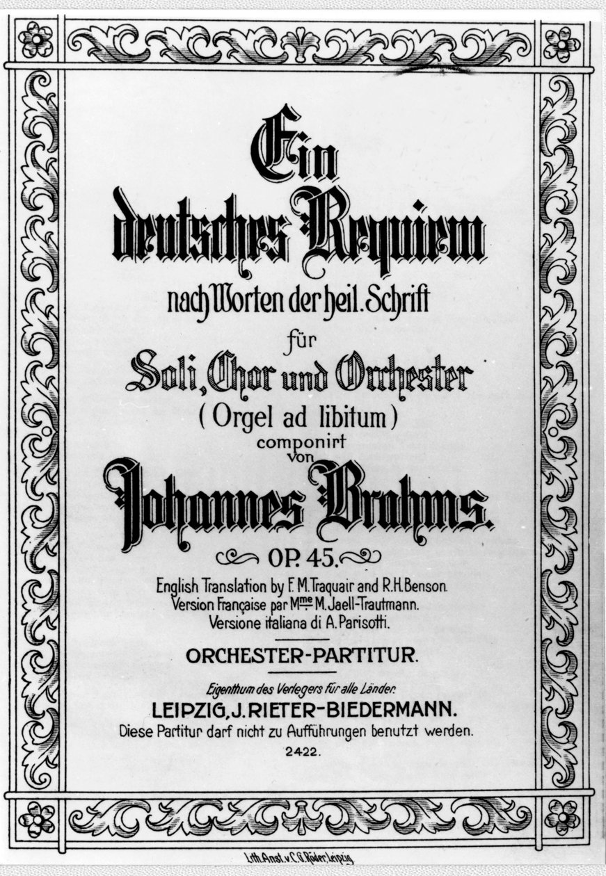 Frontispiz des Deutschen Requiems von Johannes Brahms (1833 - 1897) von German School