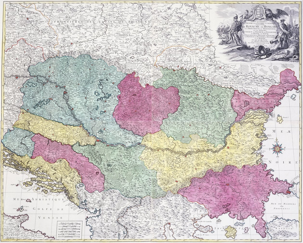 Geographische Karte des Kriegsschauplatzes, hauptsächlich das Königreich Ungarn zeigend, 1771 von German School