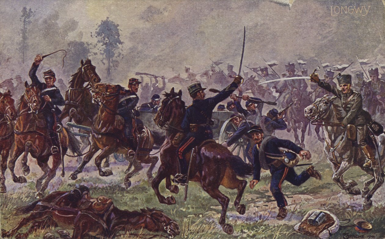 Deutsche Husaren erobern französische Kanonen bei Longwy, Erster Weltkrieg, 22. August 1914 von German School