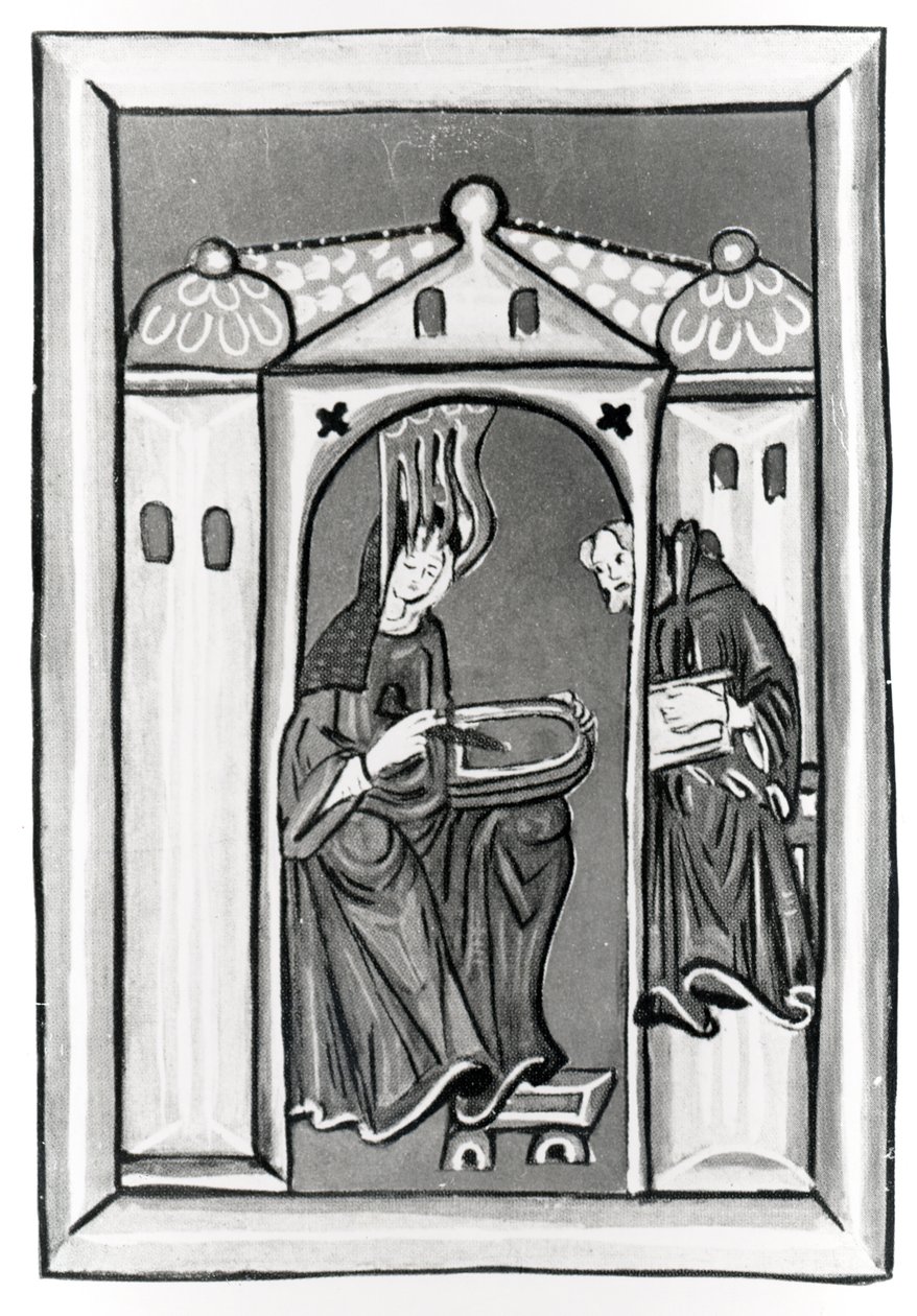 Hildegard von Bingen empfängt das Licht vom Himmel, ca. 1151 von German School
