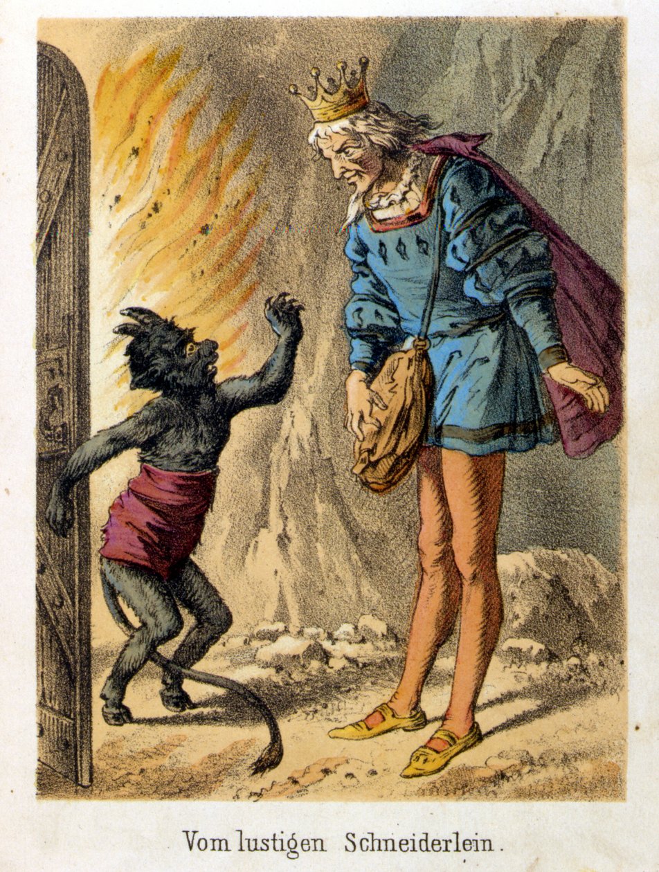 Illustration der Erzählungen von Franz Hoffmann „Tales et Fables - Der fröhliche kleine Schneider“. Chromolithographie des 19. Jahrhunderts von German School