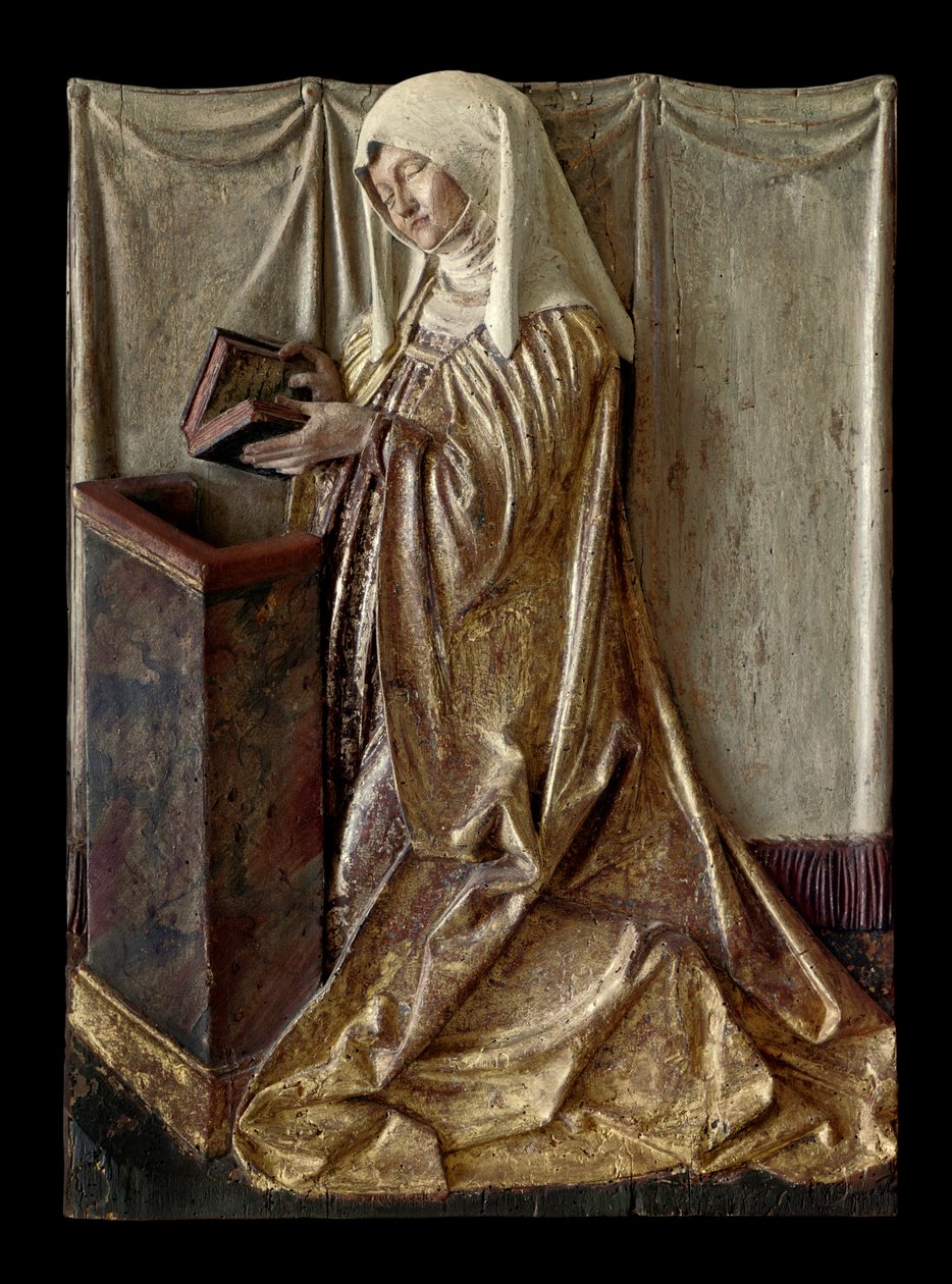 Kniender Stifter Fragment eines geschnitzten Altars aus polychromem Holz von German School