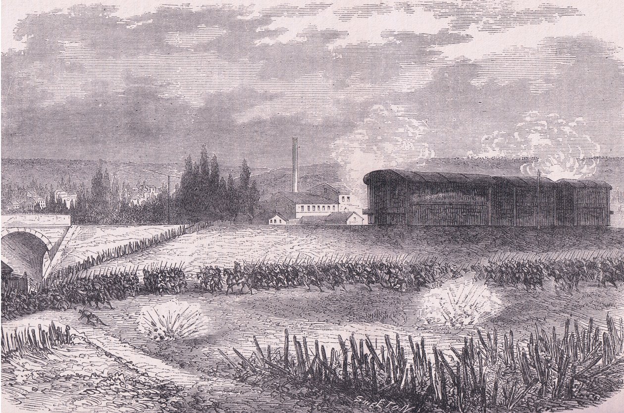Lokomotivbatterien im Einsatz, Cassells Geschichte des Krieges zwischen Frankreich und Deutschland, veröffentlicht von Cassell and Company Limited, ca. 1890 (Lithografie) von German School