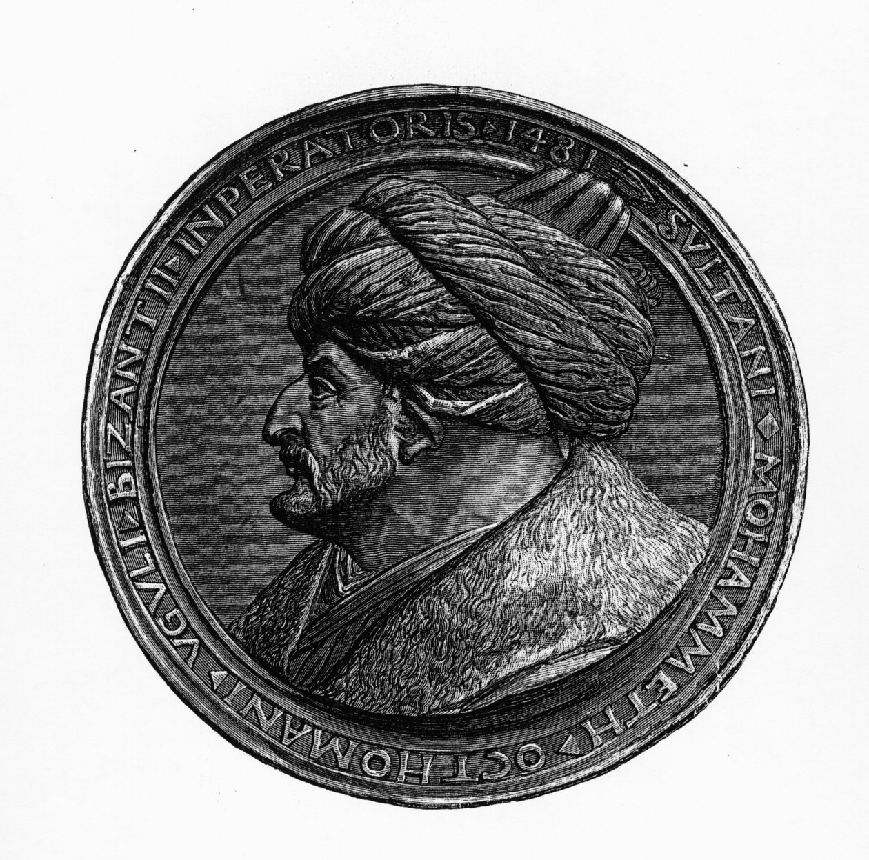 Medaille von Mehmed II, aus Geschichte der Byzantiner und des Osmanischen Reiches von G.S. Hertzberg, 1883 von German School