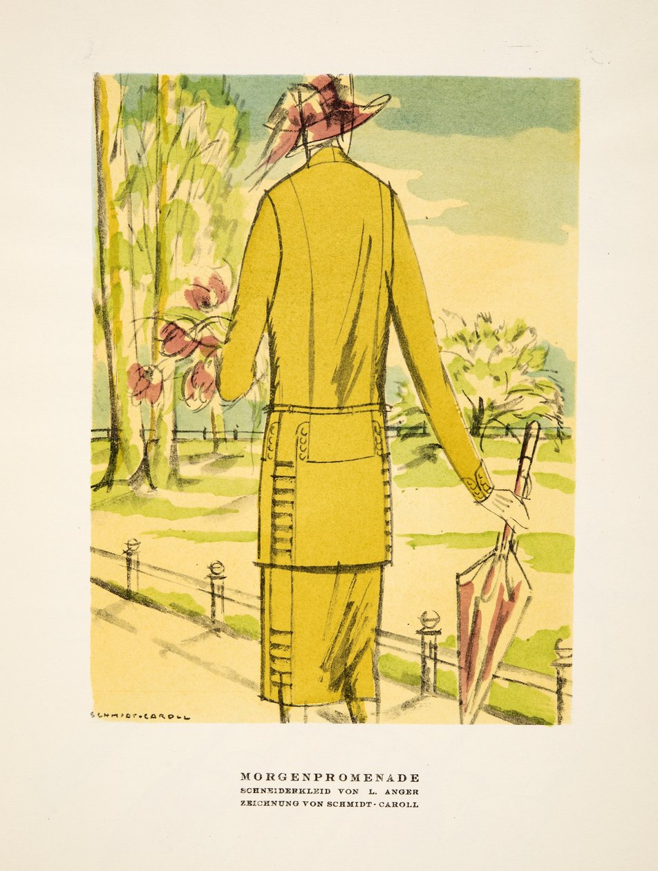 Morgenpromenade, Werbung für Kleidung von L. Anger, aus Styl, veröffentlicht 1922 von German School