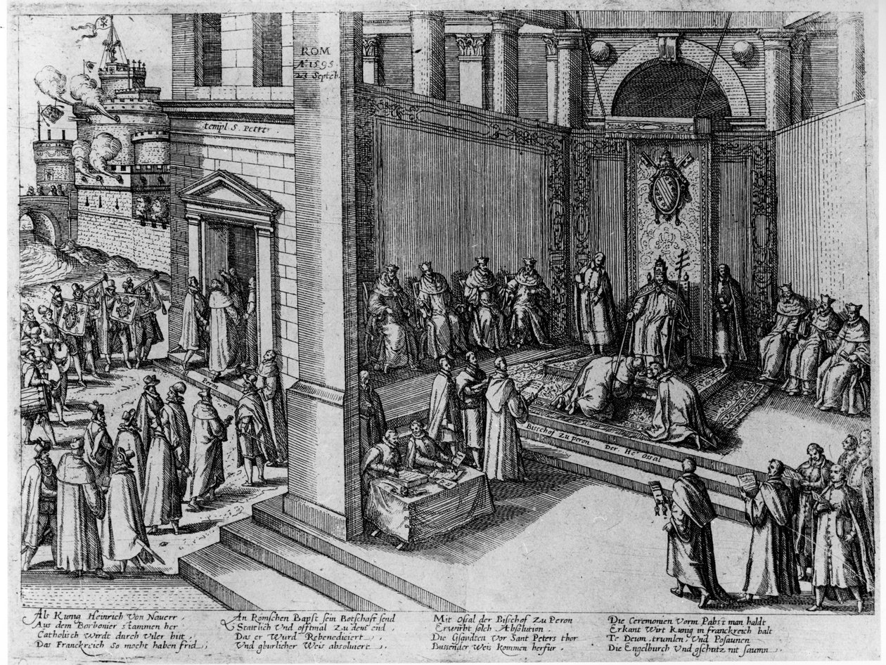 Papst Clemens VIII. akzeptiert die Unterwerfung des französischen Königs Heinrich IV. in St. Peter am 23. September 1595 von German School