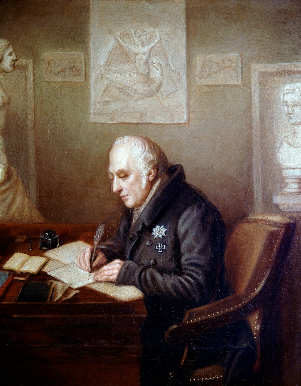 Porträt von Alexander von Humboldt in seinem Büro von German School