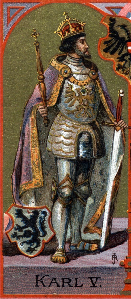 Porträt von Karl V. Chromolithographie von German School